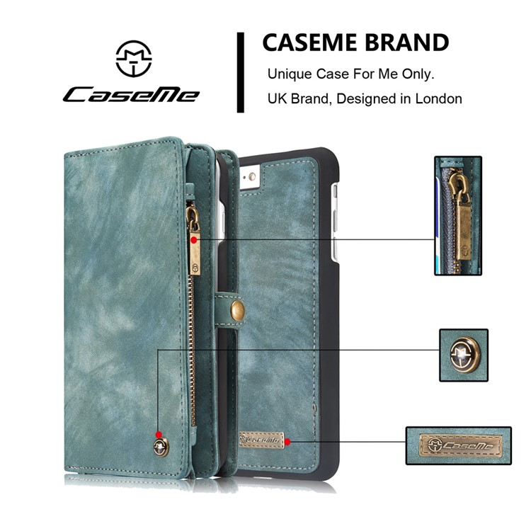 CASEME para iPhone 8 Plus / 7 Plus Destacável 2-em-1 Multi-slot Wallet Split Leather Phone Shell - azul-8