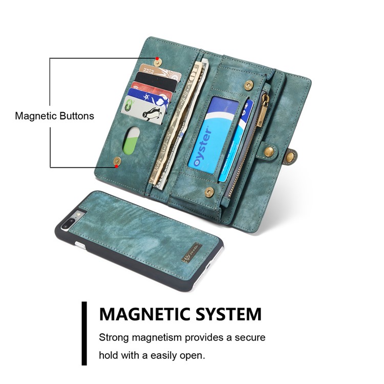 CASEME para iPhone 8 Plus / 7 Plus Destacável 2-em-1 Multi-slot Wallet Split Leather Phone Shell - azul-9