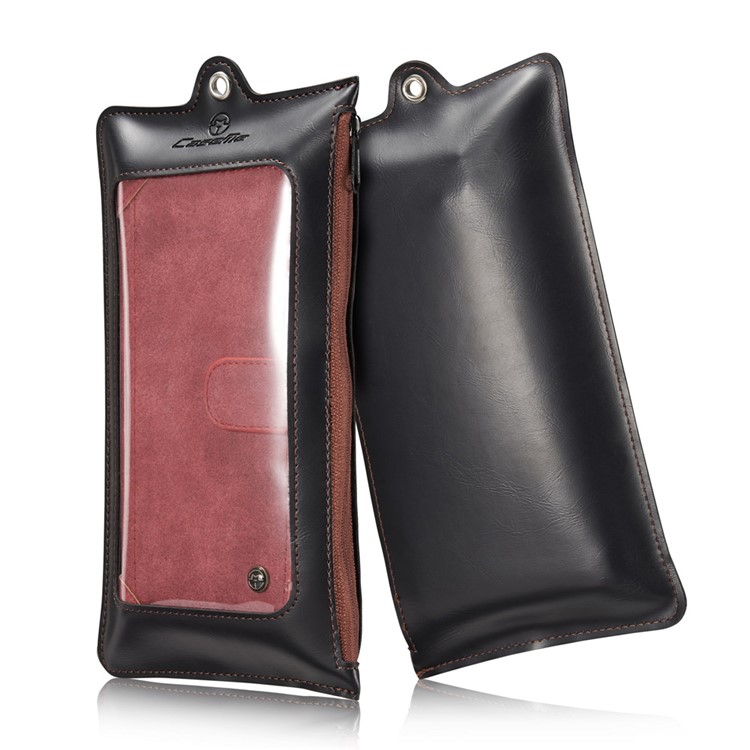 

CASEME Detachable 2-in-1 Retro Split Leather Wallet Case with Carabiner for iPhone 8 Plus / 7 Plus - Red