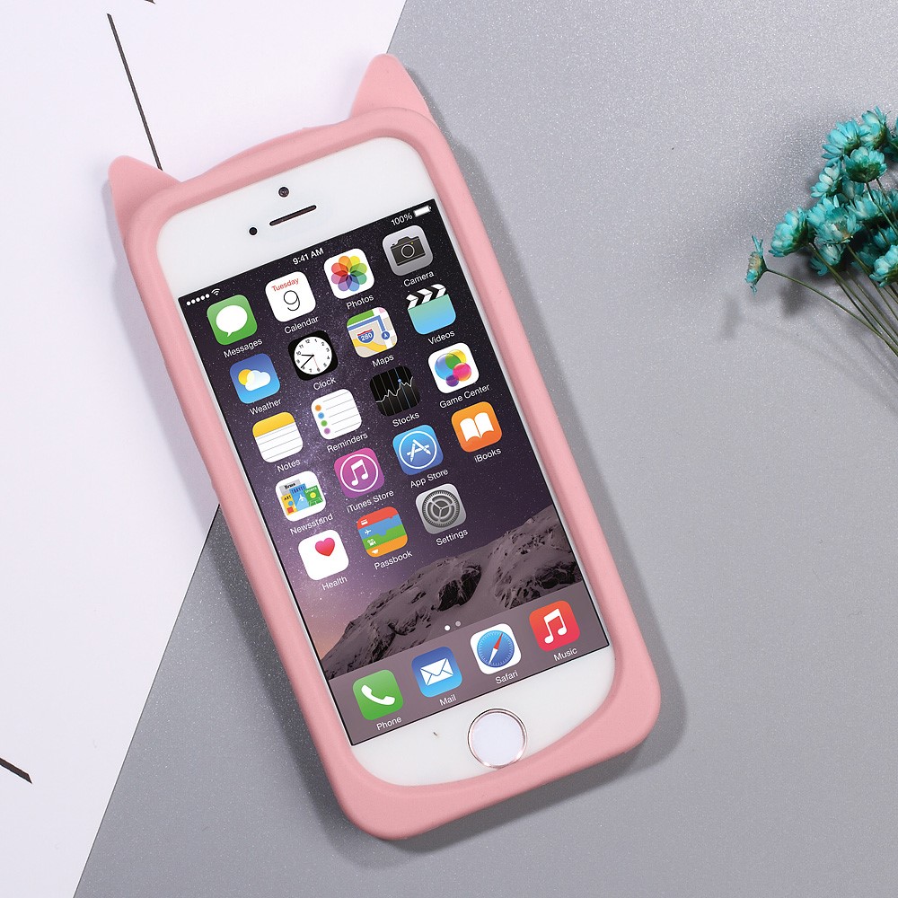 Cubierta Del Teléfono Celular Suave Del Silicón Del Gato Barbudo 3D Para IPhone SE 5S 5 - Rosa-2