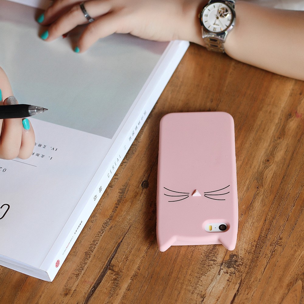 3D Bearded Cat Silicone Soft Cell Phone Cover for iPhone SE 5s 5 - Pink-6