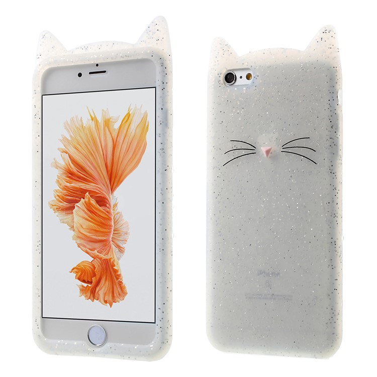 

3D Bearded Cat Silicone Flexible Mobile Cover for iPhone 6s / 6 - White, iPhone 6s 4.7-inch