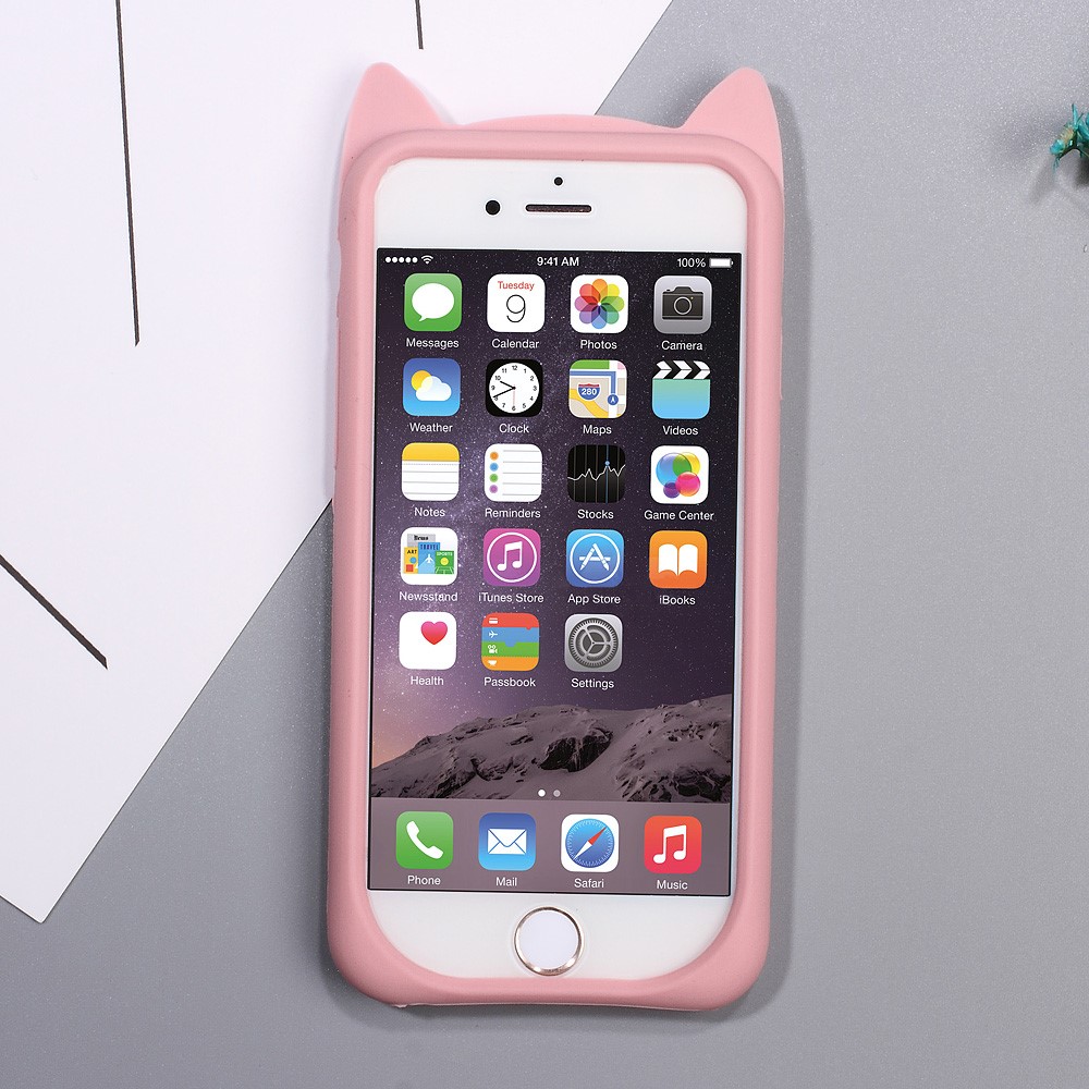 3D Bearded Cat Silicone Soft Cell Phone Cover for iPhone 6s / 6 - Pink-2