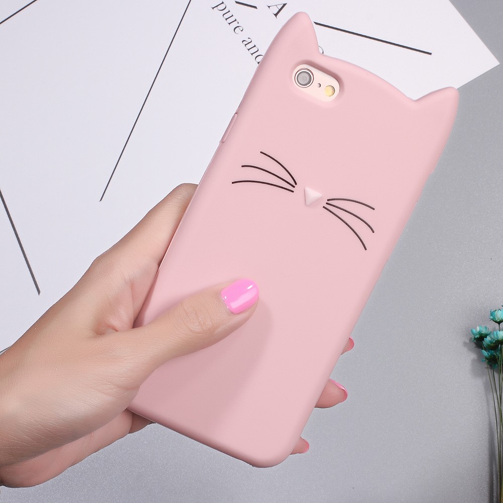 3D Bearded Cat Silicone Soft Cell Phone Cover for iPhone 6s / 6 - Pink-3