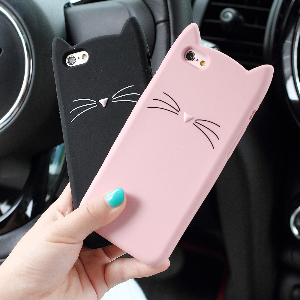 3D Bearded Cat Silicone Soft Cell Phone Cover for iPhone 6s / 6 - Pink-4