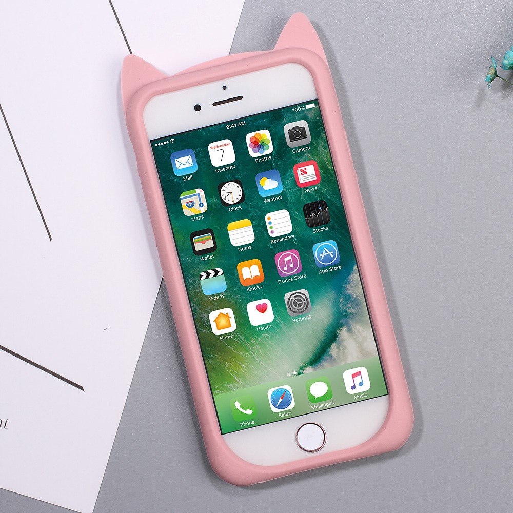 3D MEOW Bearded Cat Silicone Back Phone Case for iPhone 7 4.7 Inch - Pink-2