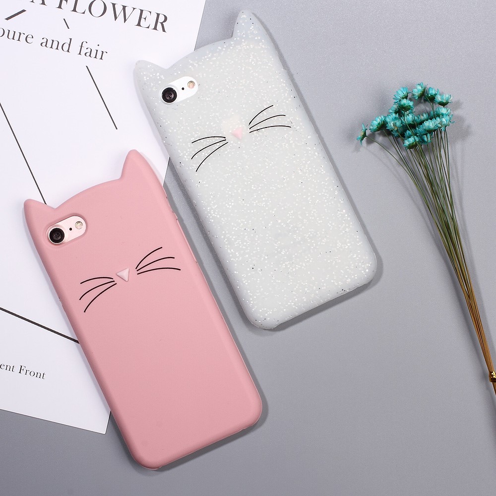 3D MEOW Bearded Cat Silicone Back Phone Case for iPhone 7 4.7 Inch - Pink-3