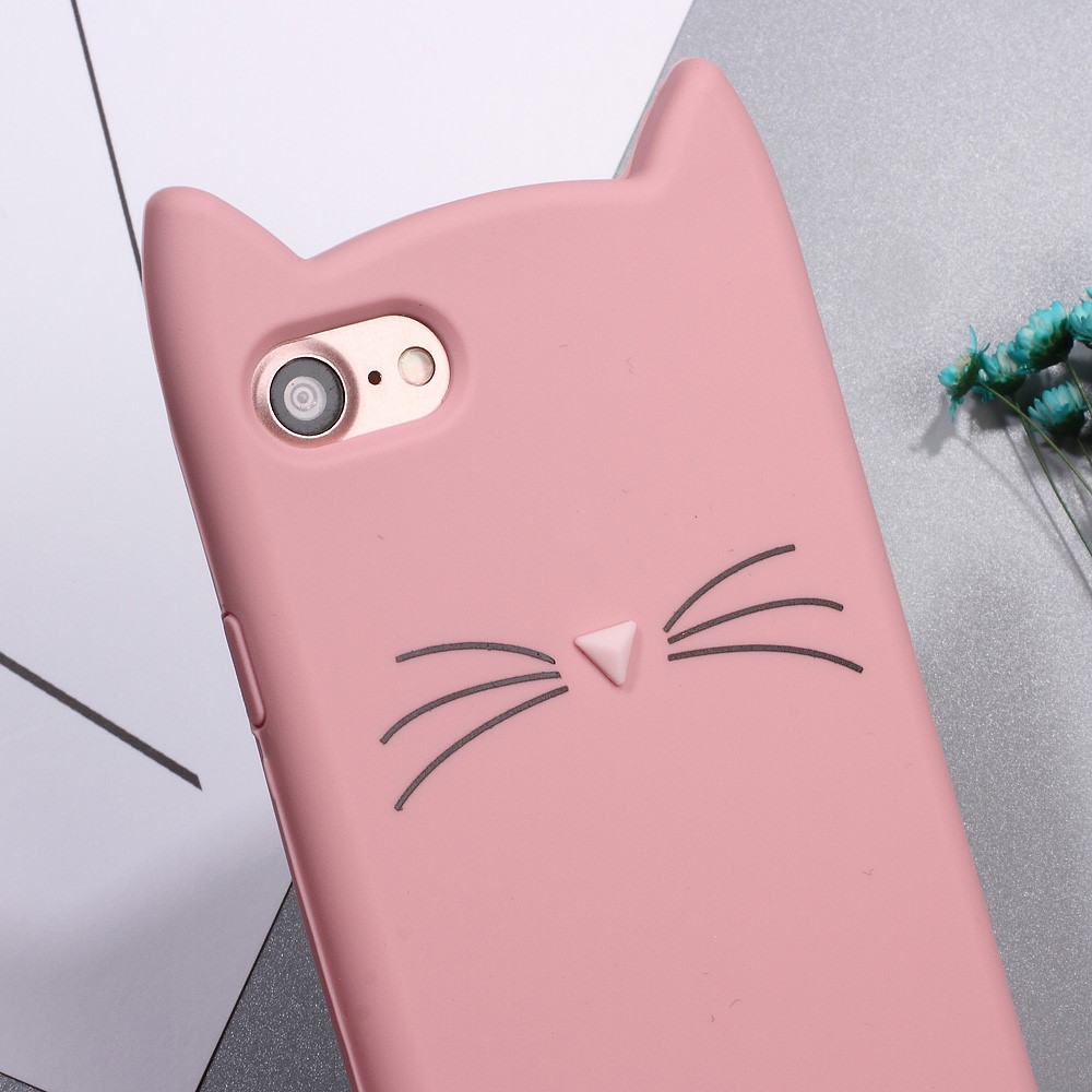 3D MEOW Bearded Cat Silicone Back Phone Case for iPhone 7 4.7 Inch - Pink-4