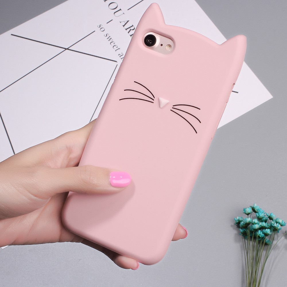 3D MEOW Bearded Cat Silicone Back Phone Case for iPhone 7 4.7 Inch - Pink-5