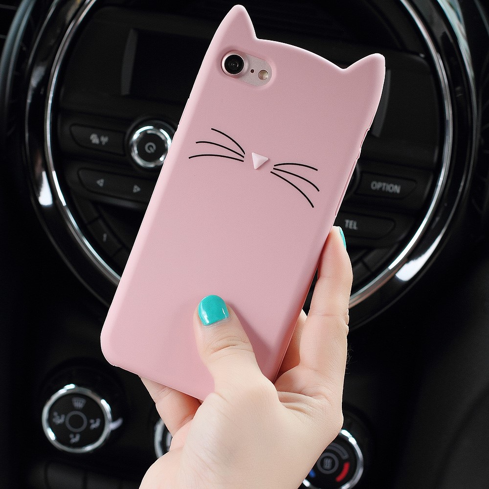 3D MEOW Bearded Cat Silicone Back Phone Case for iPhone 7 4.7 Inch - Pink-7