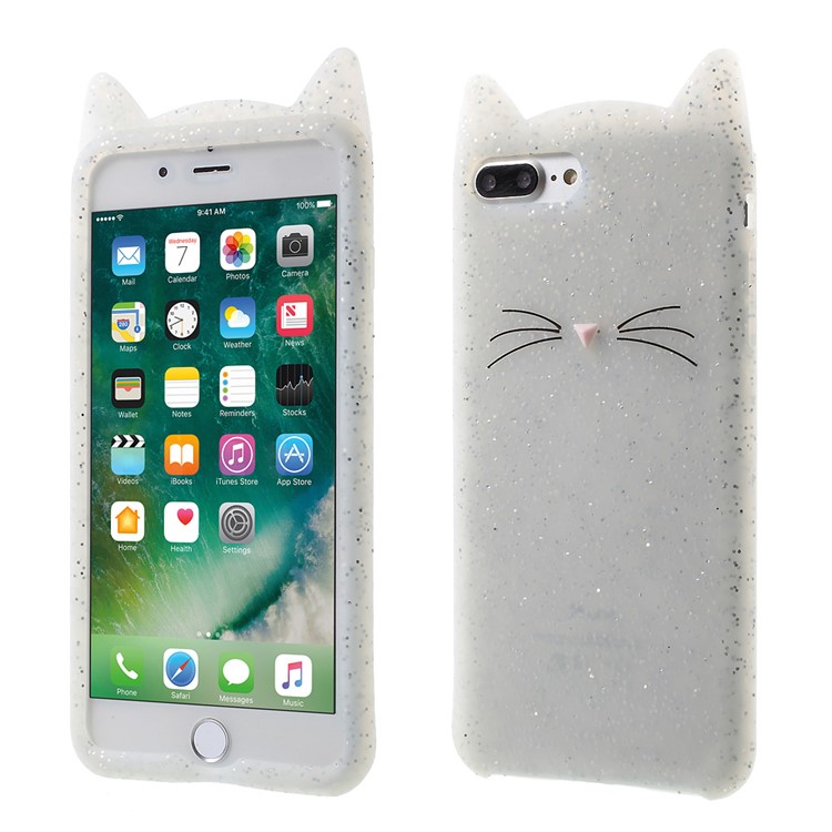 

Прекрасный 3D усы кошка силиконовый сотовый телефон чехол для iPhone 8 плюс / 7 плюс - белый, iPhone 8 Plus 5.5 inch