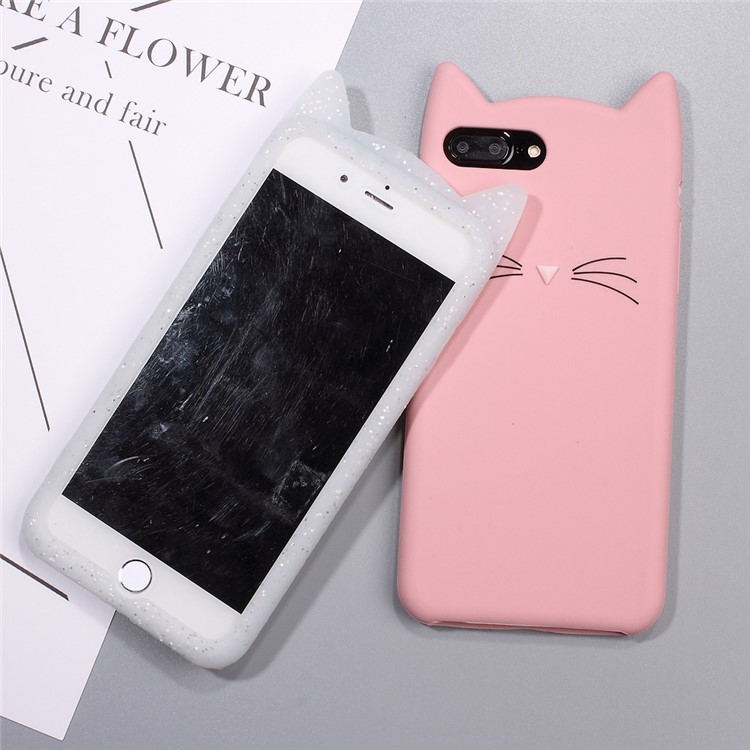 Lovely 3D Moustache Cat Soft Silicone Back Case for iPhone 7 Plus - Pink-3