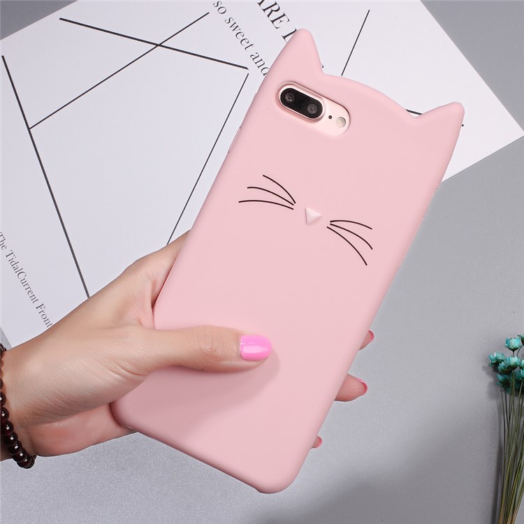 Lovely 3D Moustache Cat Soft Silicone Back Case for iPhone 7 Plus - Pink-4