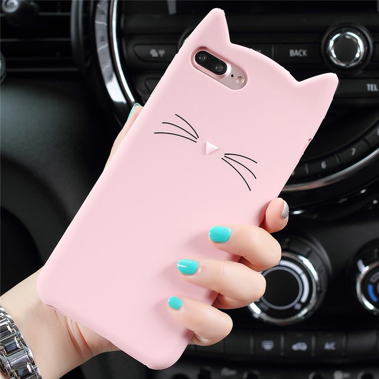 Lovely 3D Moustache Cat Soft Silicone Back Case for iPhone 7 Plus - Pink-5
