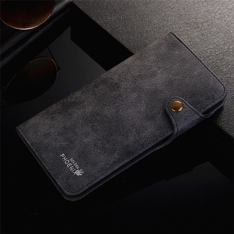 GOLDEN PHOENIX for iPhone 7 Plus Rome Retro Genuine Leather Wallet Case with Button Closure - Black-1