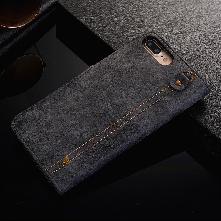 GOLDEN PHOENIX for iPhone 7 Plus Rome Retro Genuine Leather Wallet Case with Button Closure - Black-2