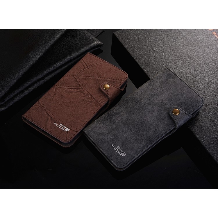 GOLDEN PHOENIX for iPhone 7 Plus Rome Retro Genuine Leather Wallet Case with Button Closure - Black-5