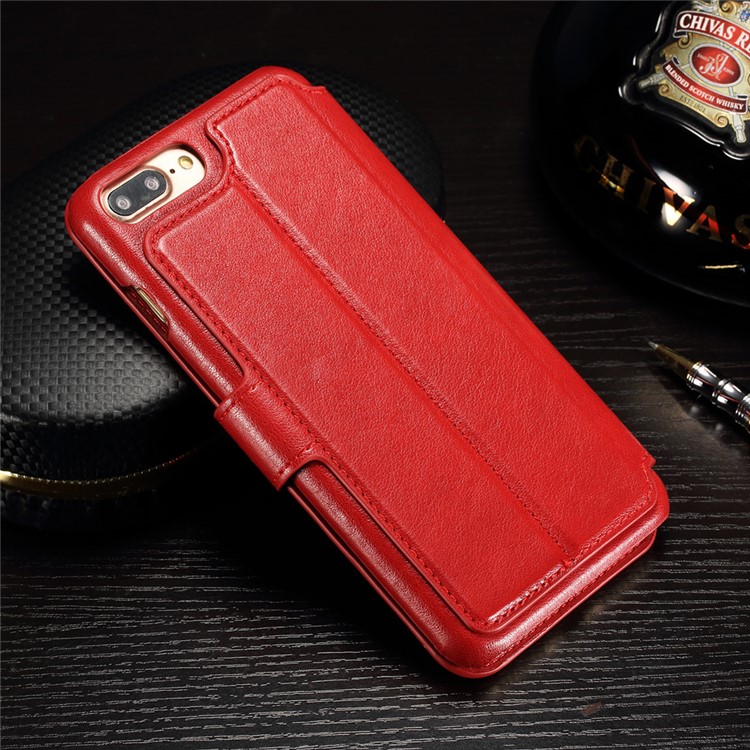IDOOLS Oil Wax Leather Wallet Stand Case for iPhone 7 Plus - Red-2