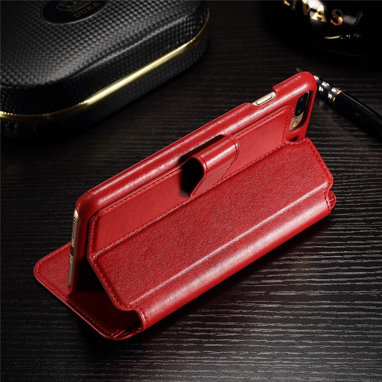IDOOLS Oil Wax Leather Wallet Stand Case for iPhone 7 Plus - Red-4
