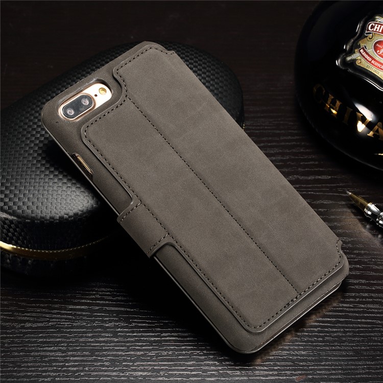 IDOOLS Retro Matte Leather Wallet Stand Case for iPhone 7 Plus - Black-2