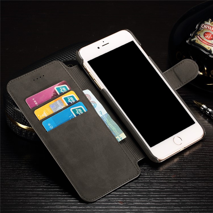 IDOOLS Retro Matte Leather Wallet Stand Case for iPhone 7 Plus - Black-6