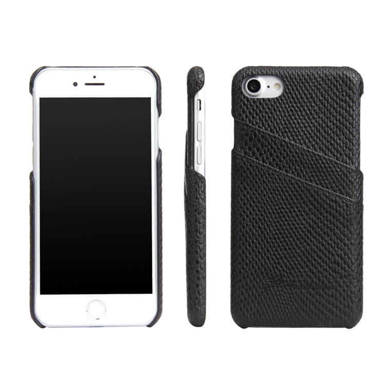 Snake Skin Leather Coated Hard Back Case with Card Slots for iPhone 7 4.7 - Black-1