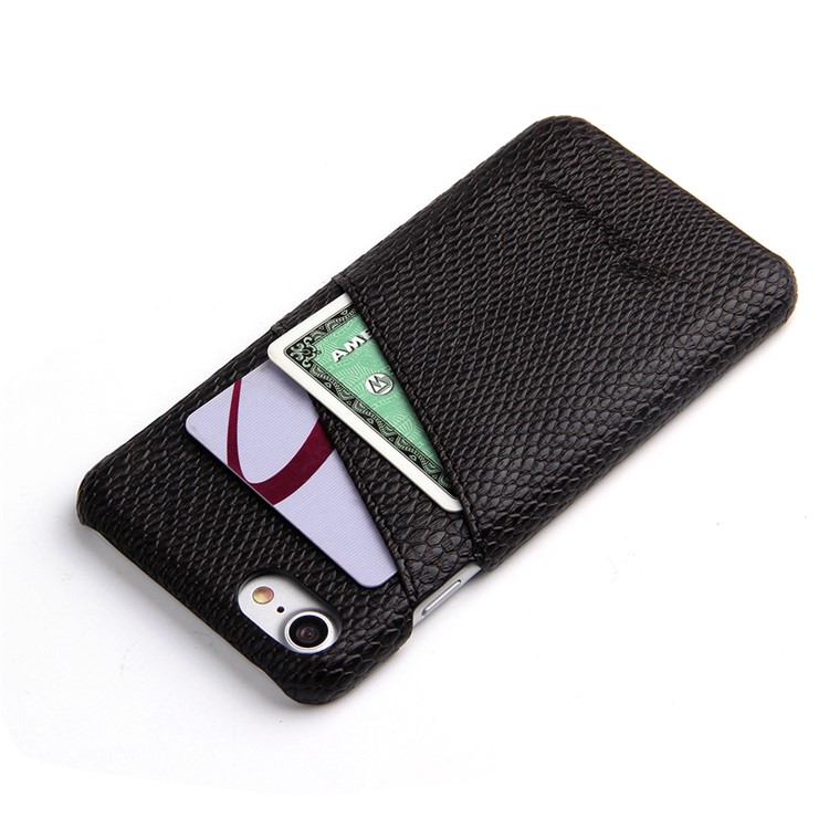 Snake Skin Leather Coated Hard Back Case with Card Slots for iPhone 7 4.7 - Black-3