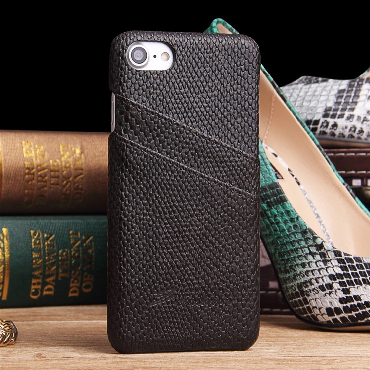 Snake Skin Leather Coated Hard Back Case with Card Slots for iPhone 7 4.7 - Black-4