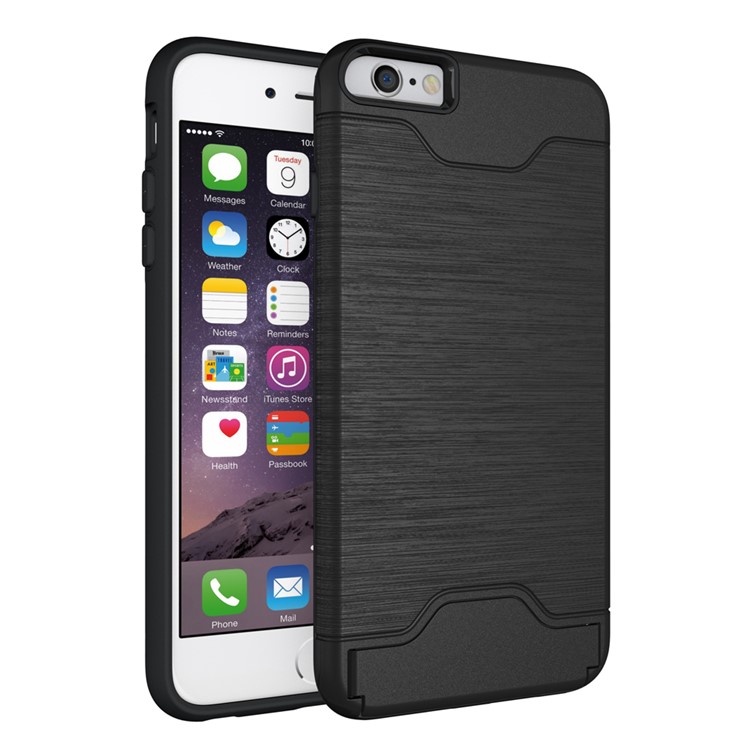 

Щеткой PC + TPU Гнездо Для Карт Памяти Для Iphone 6s 6 С Подставкой - Черный, iPhone 6s