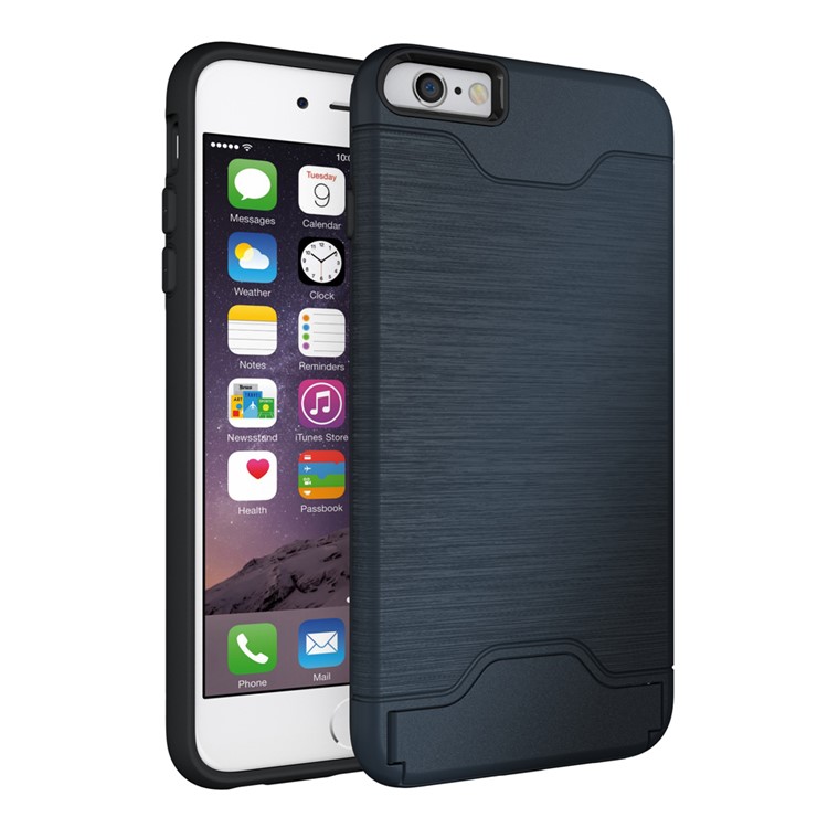 

Brushed PC + TPU Гибридная Оболочка Для Iphone 6s Plus / 6 Плюс Слот Для Карт И Подставка - Темно-синий, iPhone 6s Plus