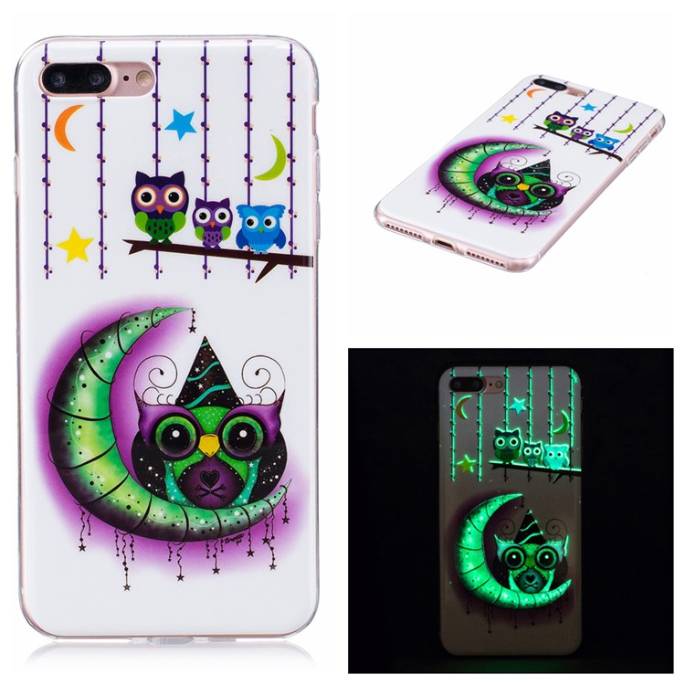 

Noctilucent IMD TPU Mobile Casing for iPhone 8 Plus / 7 Plus 5.5 inch - Owls, Moon and Stars