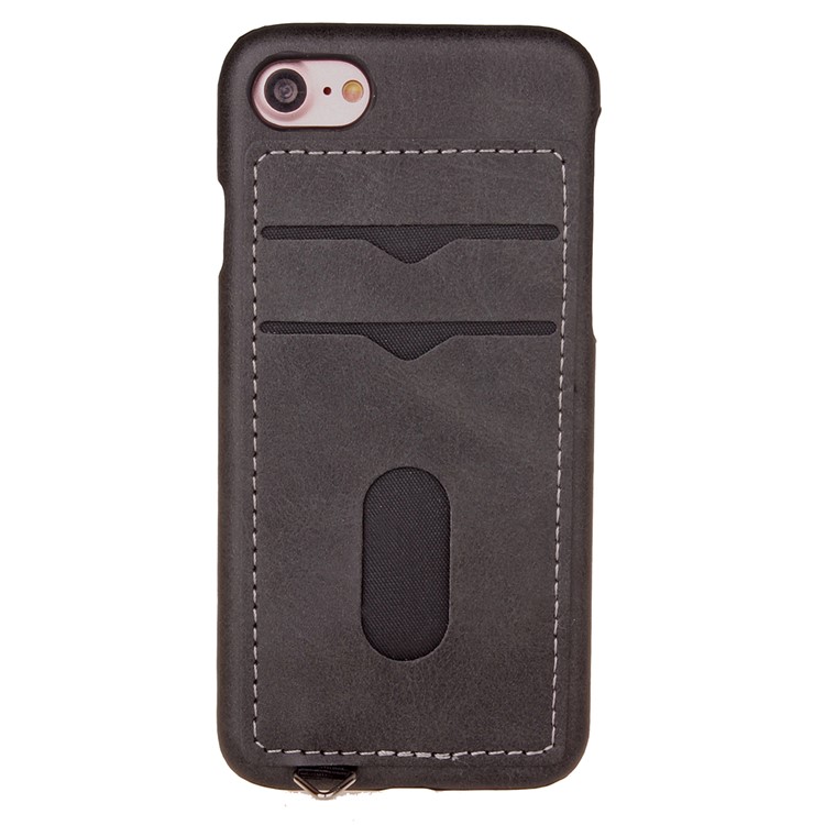 2 Card Holders Leather Coated PC Hard Case for iPhone 7 4.7 inch - Dark Grey-2
