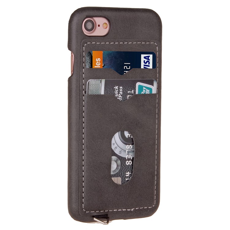 2 Card Holders Leather Coated PC Hard Case for iPhone 7 4.7 inch - Dark Grey-5