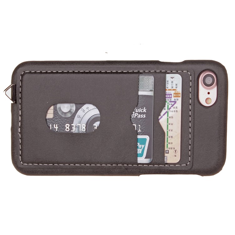 2 Card Holders Leather Coated PC Hard Case for iPhone 7 4.7 inch - Dark Grey-6