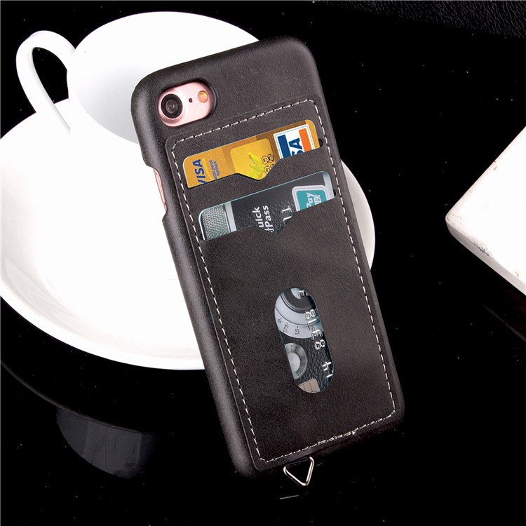 2 Card Holders Leather Coated PC Hard Case for iPhone 7 4.7 inch - Dark Grey-9
