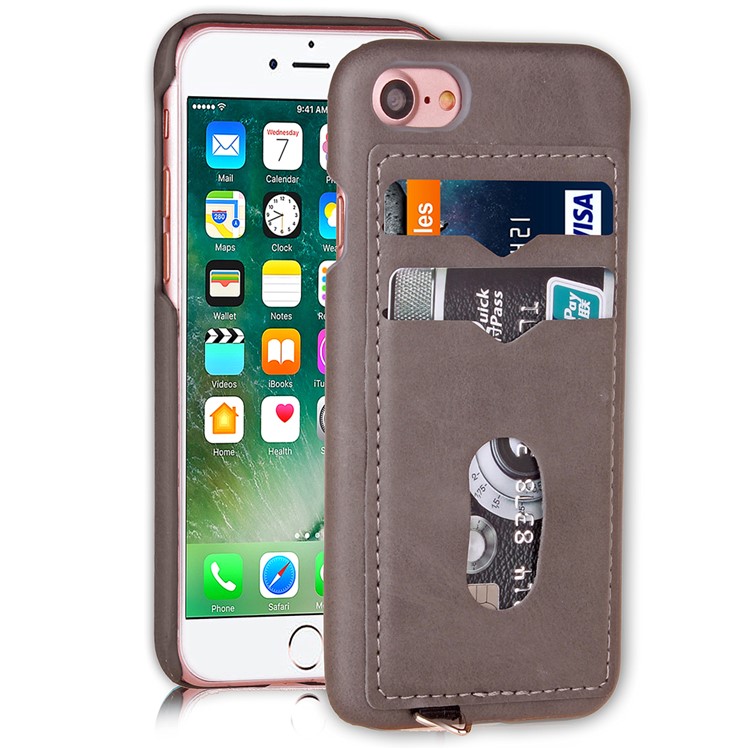 

2 Card Slots Leather Coated Hard Phone Case for iPhone 8 / 7 4.7 inch - Light Grey