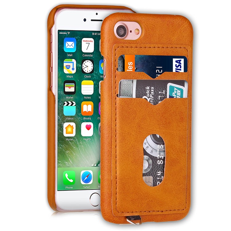 

For iPhone 8 / 7 4.7 Leather Coated PC Mobile Case with 2 Card Holders - Orange