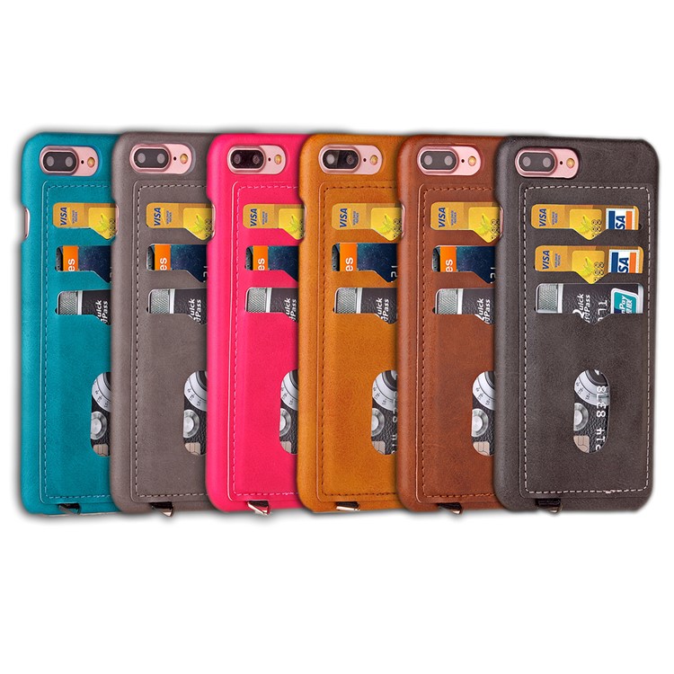 3 Card Holders Leather Skin PC Phone Case for iPhone 7 Plus 5.5 inch - Dark Grey-11