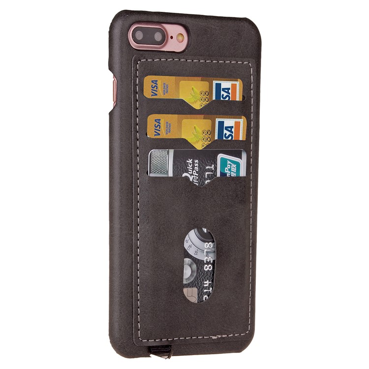 3 Card Holders Leather Skin PC Phone Case for iPhone 7 Plus 5.5 inch - Dark Grey-5