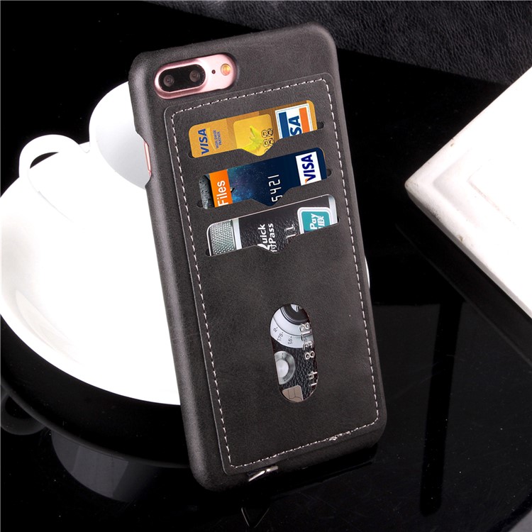 3 Card Holders Leather Skin PC Phone Case for iPhone 7 Plus 5.5 inch - Dark Grey-9