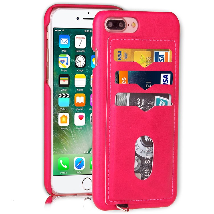 

3 Card Holders Leather Coated PC Mobile Case for iPhone 8 Plus / 7 Plus - Rose