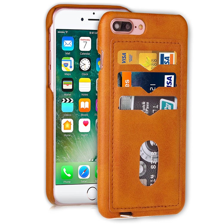 

3 Card Holders Leather Coated PC Phone Cover for iPhone 8 Plus / 7 Plus - Orange