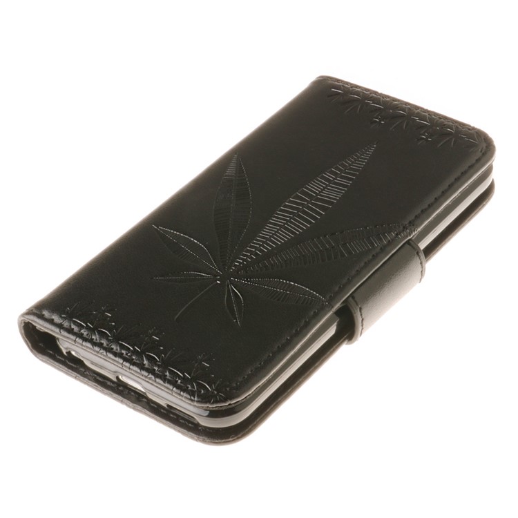 Imprint Maple Leaves Leather Wallet Case for iPod Touch 6/5 - Black-4