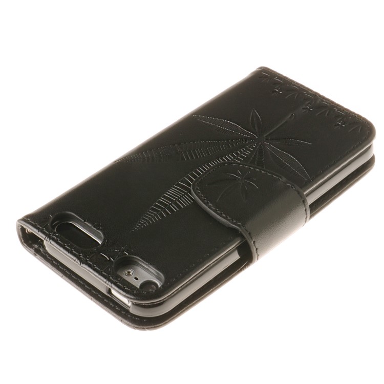 Imprint Maple Leaves Leather Wallet Case for iPod Touch 6/5 - Black-5