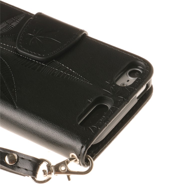 Imprint Maple Leaves Leather Wallet Case for iPod Touch 6/5 - Black-6