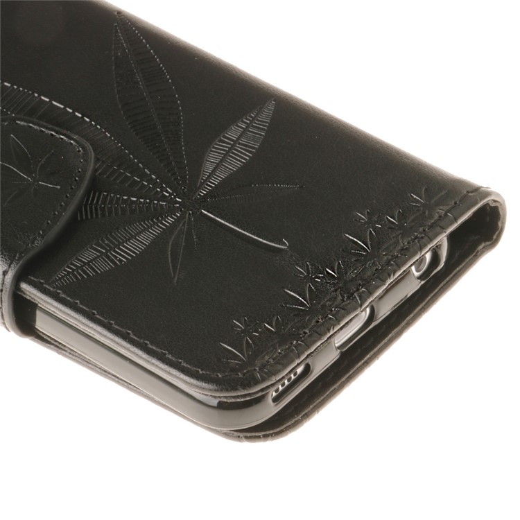 Imprint Maple Leaves Leather Wallet Case for iPod Touch 6/5 - Black-7