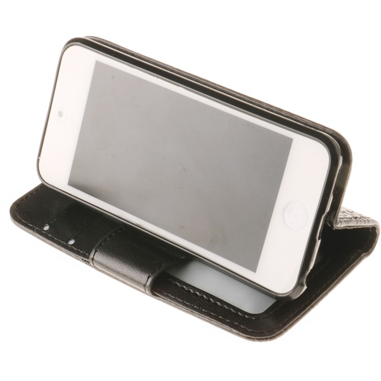Imprint Maple Leaves Leather Wallet Case for iPod Touch 6/5 - Black-8