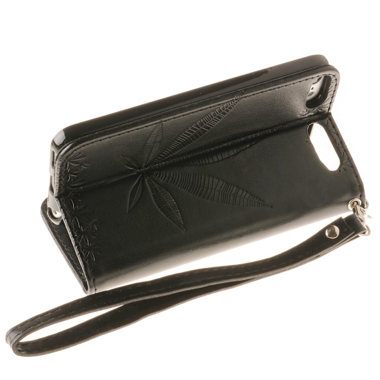 Imprint Maple Leaves Leather Wallet Case for iPod Touch 6/5 - Black-9