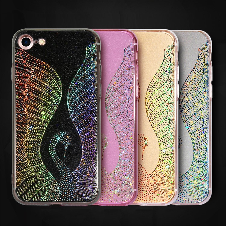 Dazzling 3D Swan Pattern Plating Mobile Phone Case for iPhone 7 (Acrylic + TPU) - Black-6