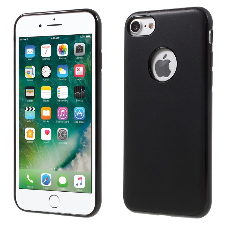 KANJIAN Matte Soft TPU Cellphone Case for iPhone 7 Built-in Magnetic Holder Metal Sheet - Black-1